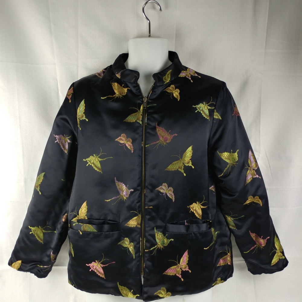 Reversible Satin Butterflies Quilted Black jacket